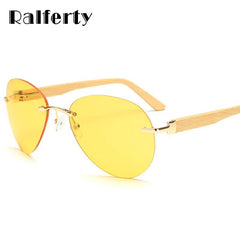 RALFERTY Bamboo Sunglasses Men Rimless Oval Sun Glasses UV400 - Bamboo.