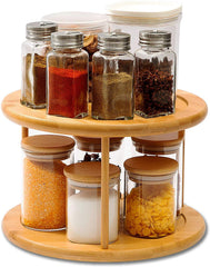 Round Bamboo Turntable Cabinet Organizer 2 Tier Spice Rack - Bamboo.