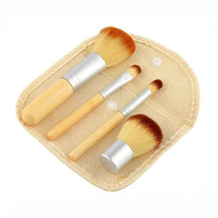 SAIANTTH linen bag 4pcs eco-friendly bamboo makeup brushes set beauty tools maquiagem blush powder eyeshadow foundation kit - Bamboo.