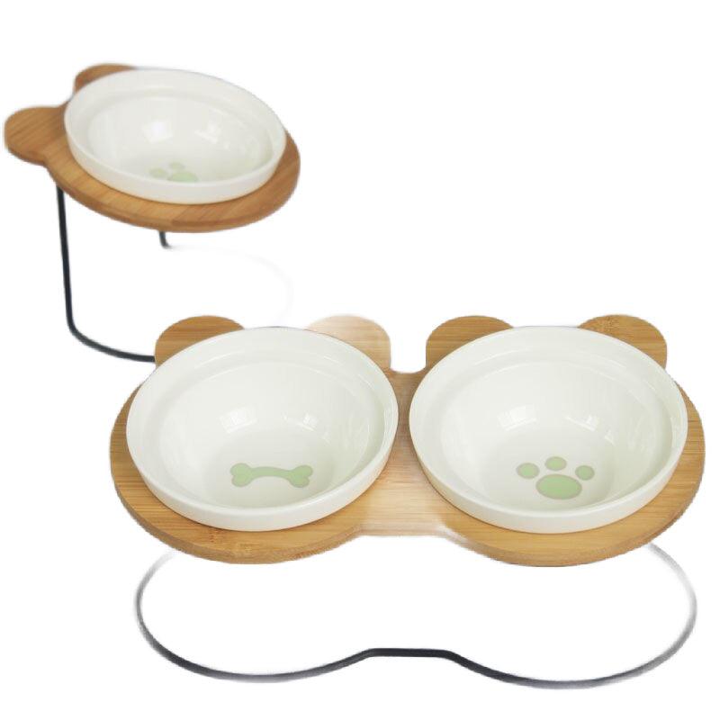 Slanted pet bowl with bamboo stand - Bamboo.