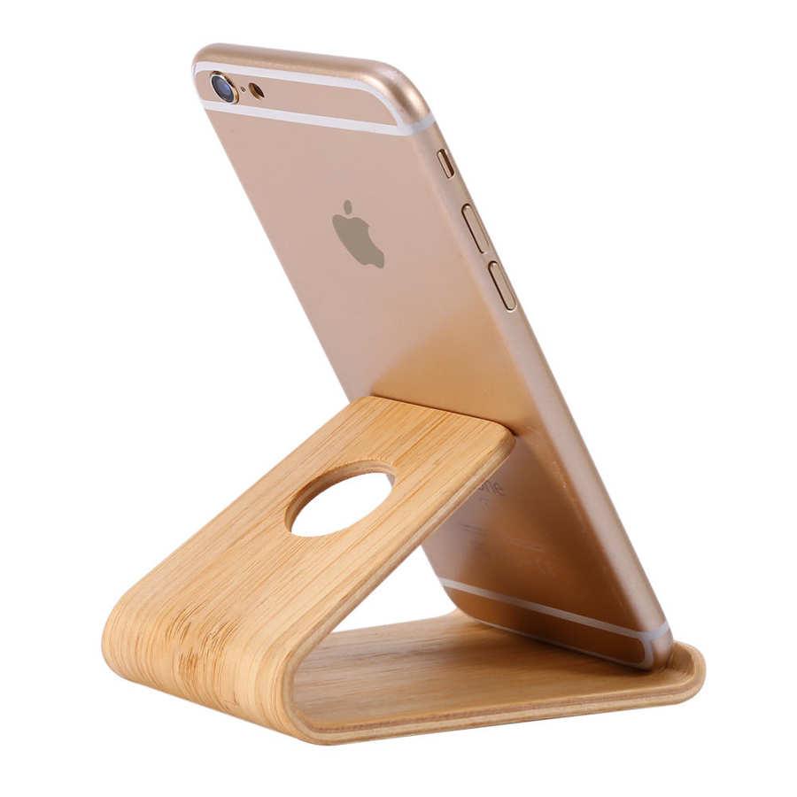 Universal Bamboo Stand Mobile Phone Holder For Slim Cellphones - Bamboo.
