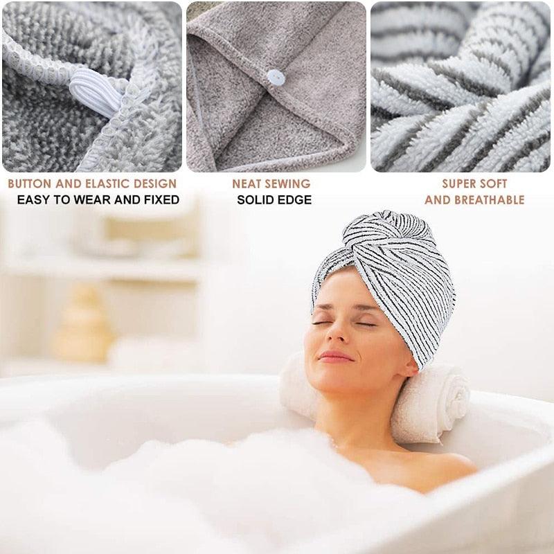 Women Bamboo Charcoal Fiber Hair Drying Towel Hat Bath Head Turban - Bamboo.