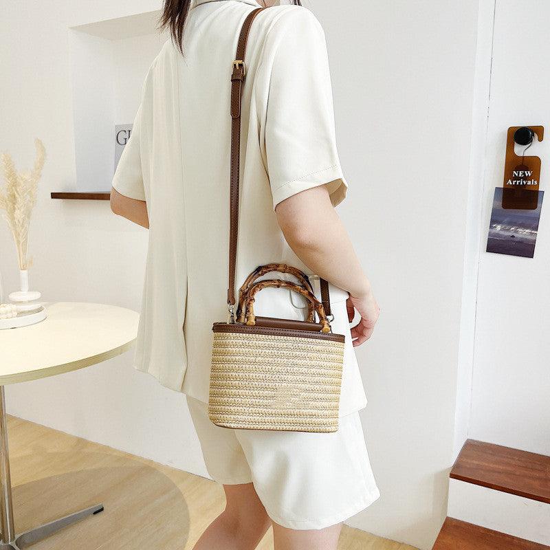 Women's Fashion Bamboo Handle Woven Bag - Bamboo.
