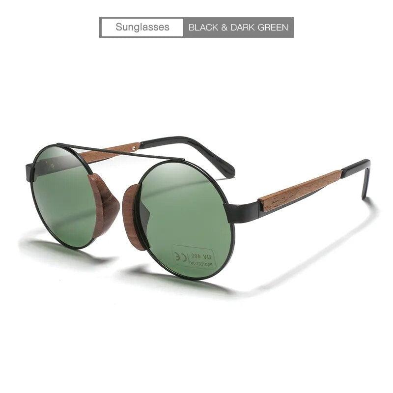 Wooden Bamboo Unisex Round Sunglasses Polarized Lens Glasses - Bamboo.
