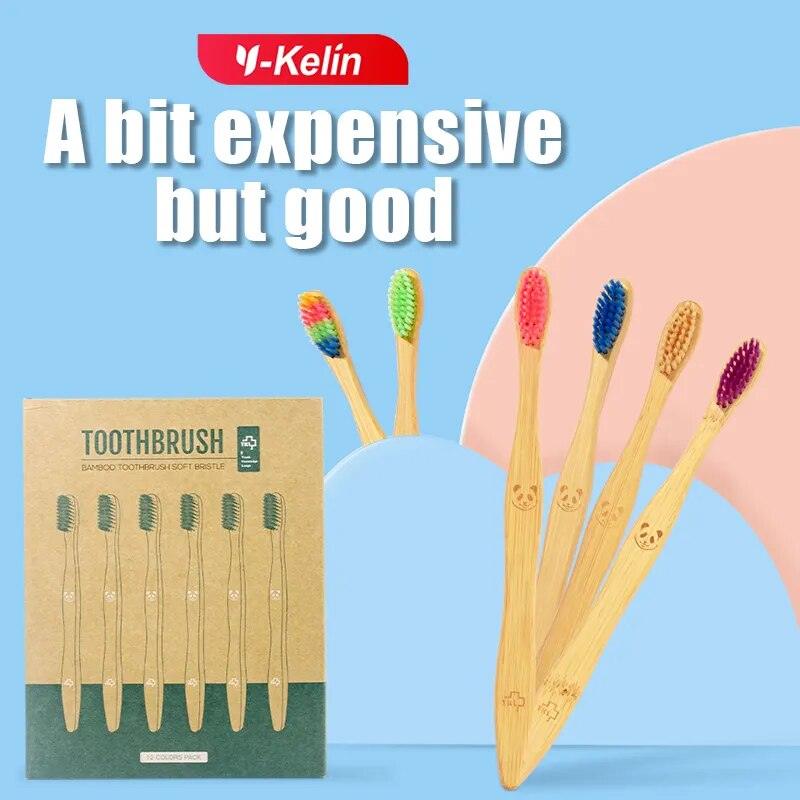 Y-KELIN 12 Pcs Soft Charcoal Bamboo Natural Toothbrushes - Bamboo.